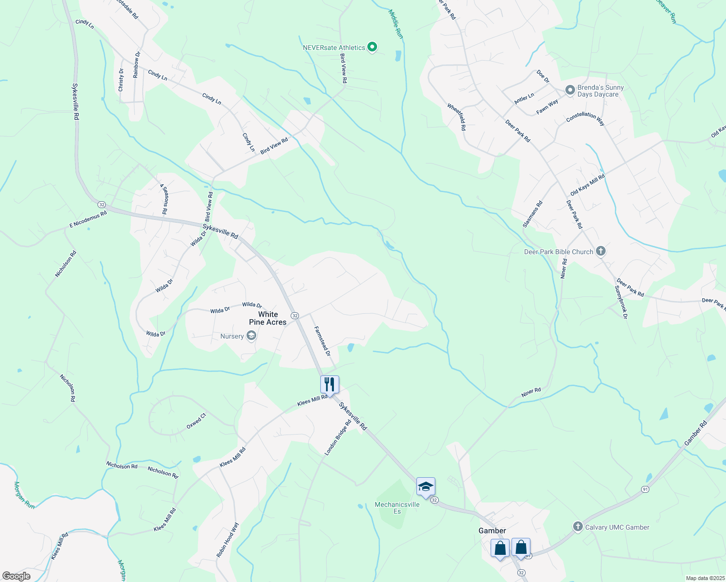 map of restaurants, bars, coffee shops, grocery stores, and more near 1225 Nottingham Road in Westminster