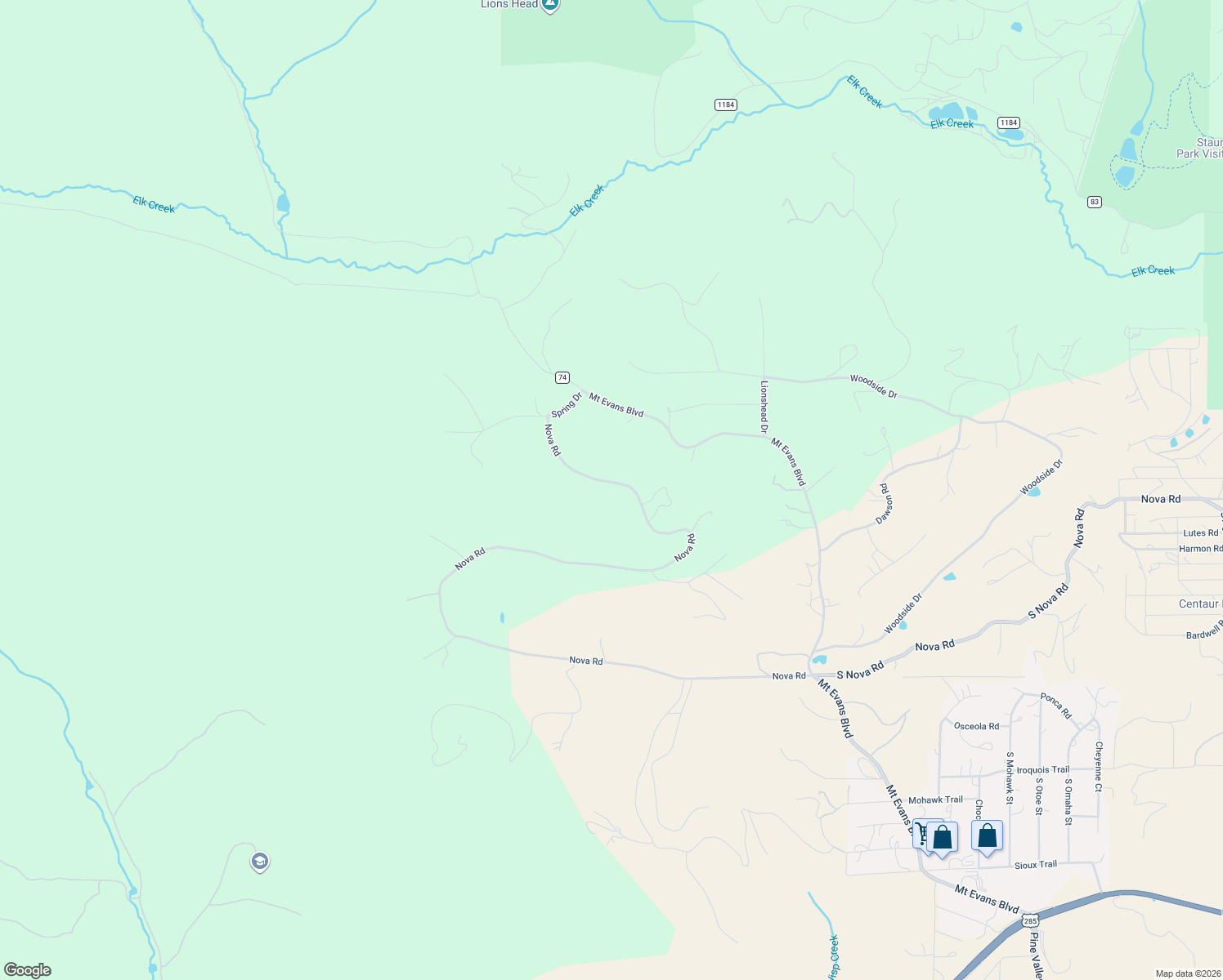 map of restaurants, bars, coffee shops, grocery stores, and more near 348 Nova Road in Pine