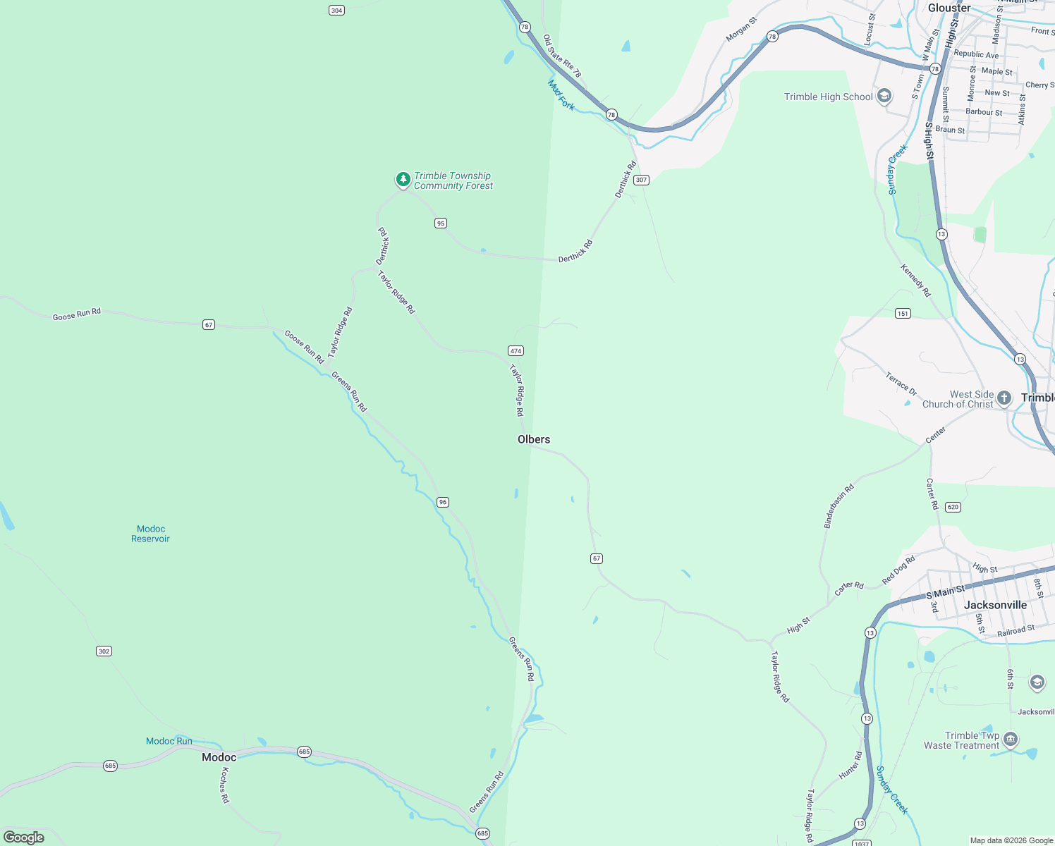 map of restaurants, bars, coffee shops, grocery stores, and more near 19291 Taylor Ridge Road in Glouster