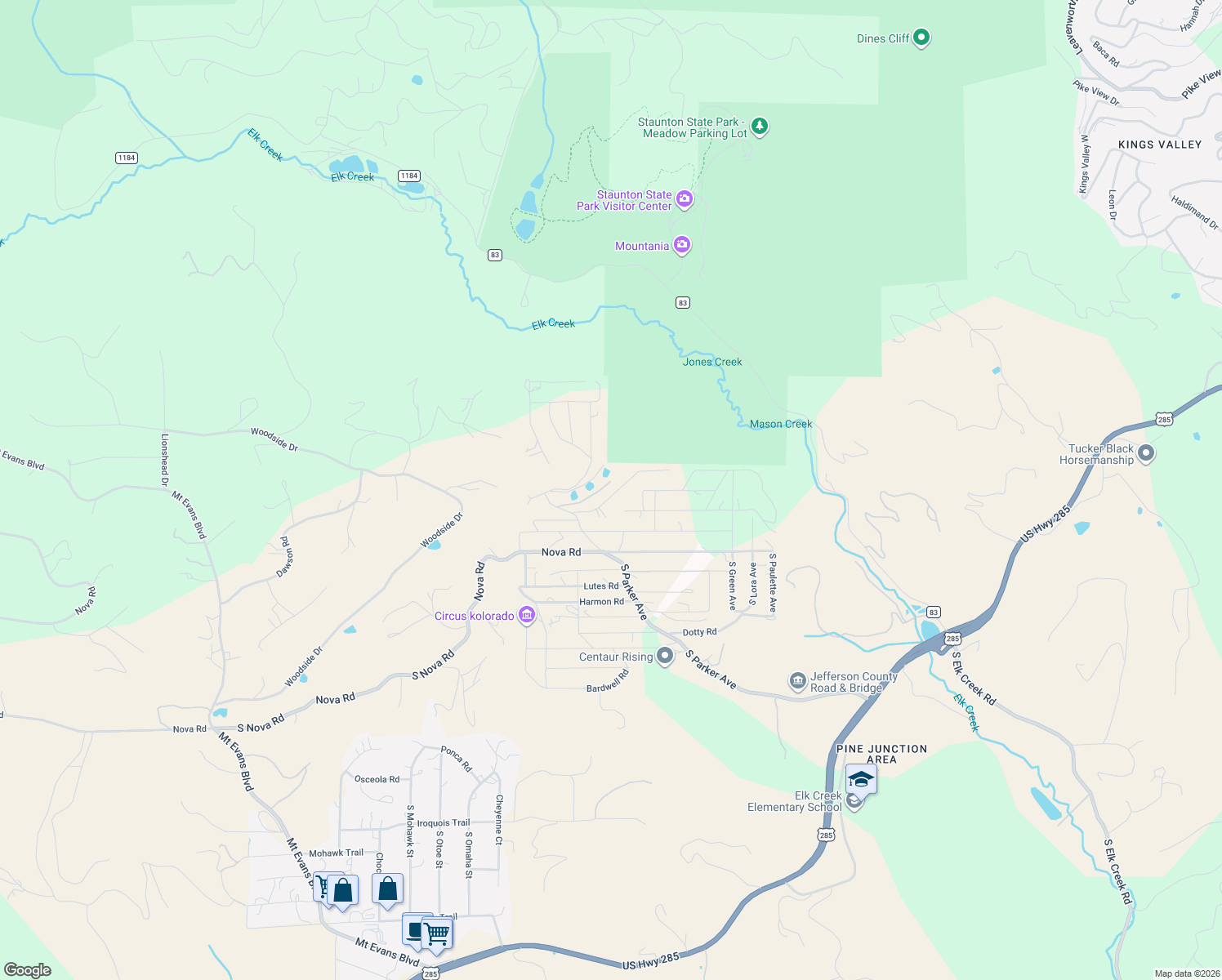 map of restaurants, bars, coffee shops, grocery stores, and more near 33719 Myrna Court in Pine