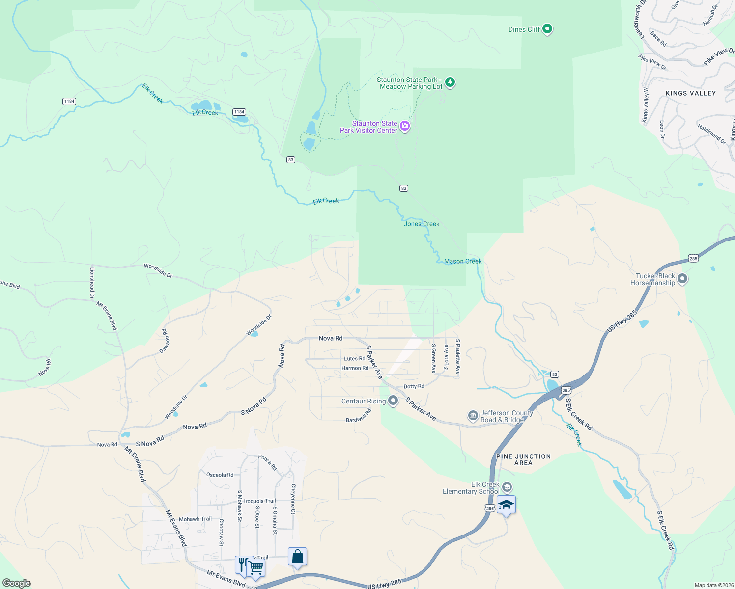 map of restaurants, bars, coffee shops, grocery stores, and more near 33719 Myrna Court in Pine
