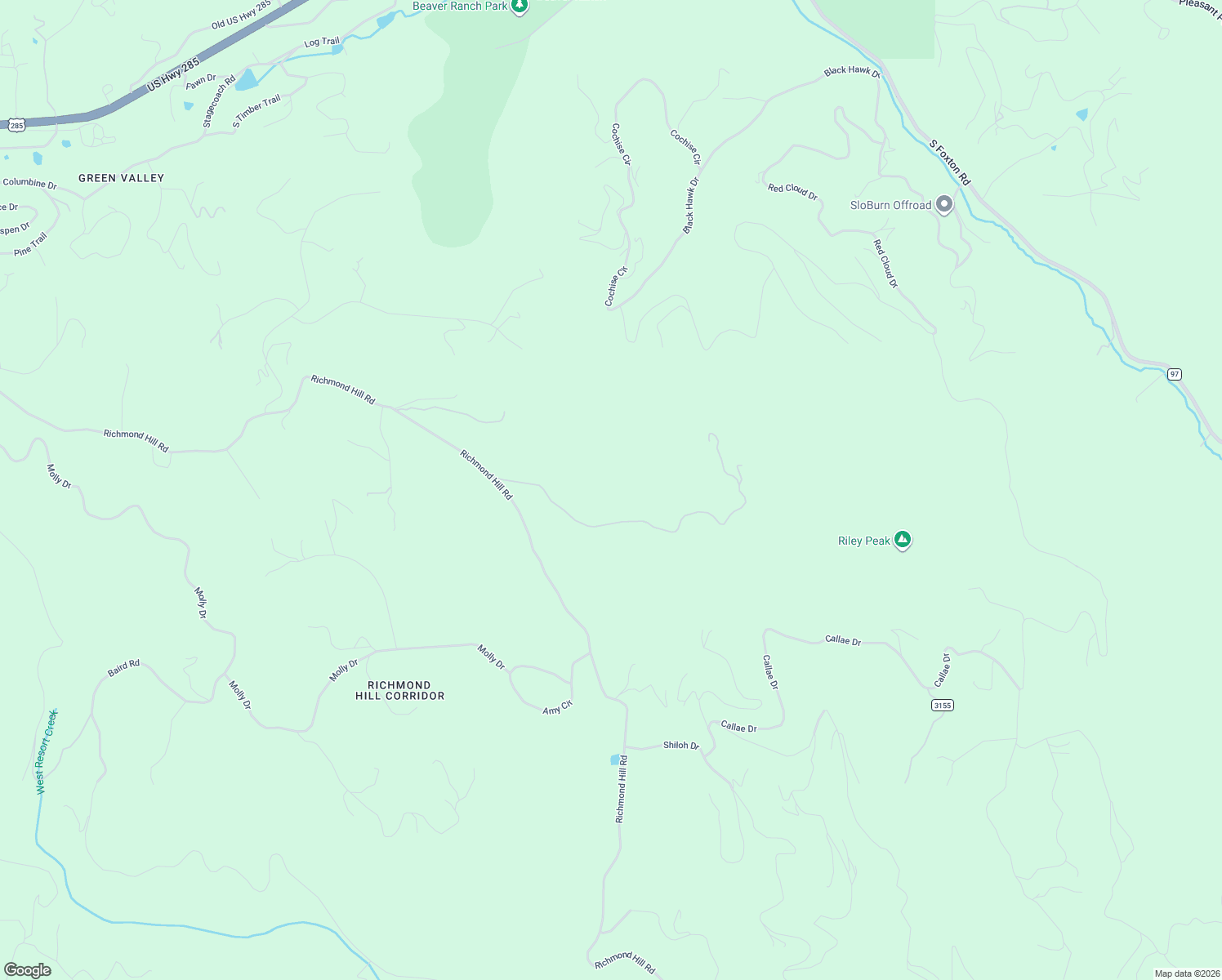 map of restaurants, bars, coffee shops, grocery stores, and more near 25987 Richm0nd Hill Road in Conifer