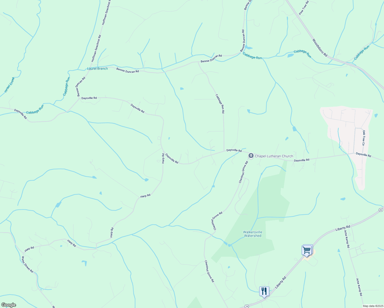 map of restaurants, bars, coffee shops, grocery stores, and more near 9205 Shirley Court in Frederick