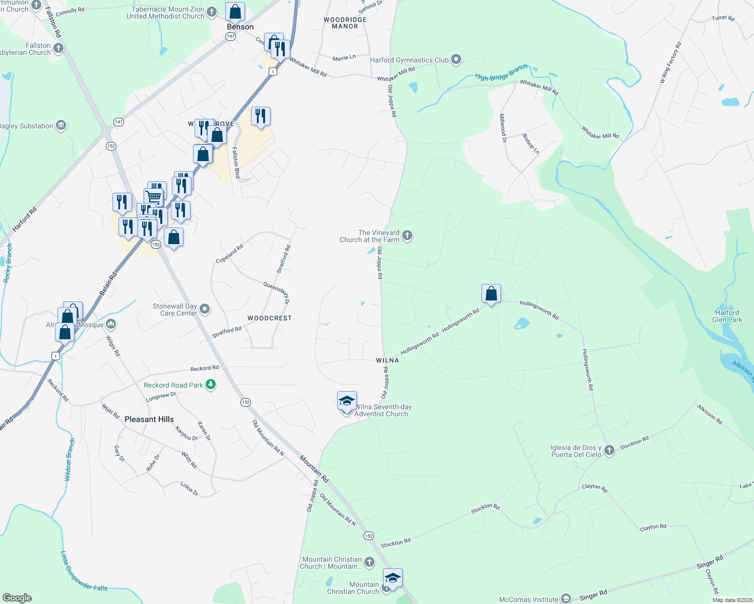 map of restaurants, bars, coffee shops, grocery stores, and more near 808 Old Joppa Rd in Joppa