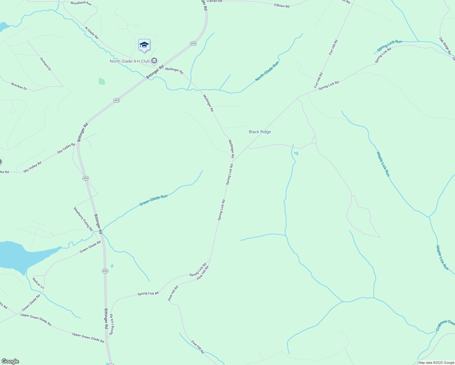 map of restaurants, bars, coffee shops, grocery stores, and more near 1732 Spring Lick Road in Swanton