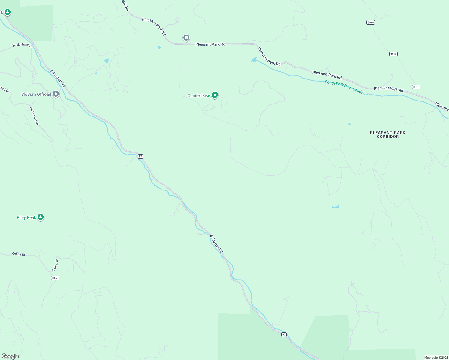 map of restaurants, bars, coffee shops, grocery stores, and more near 12351 South Ridge Road in Conifer