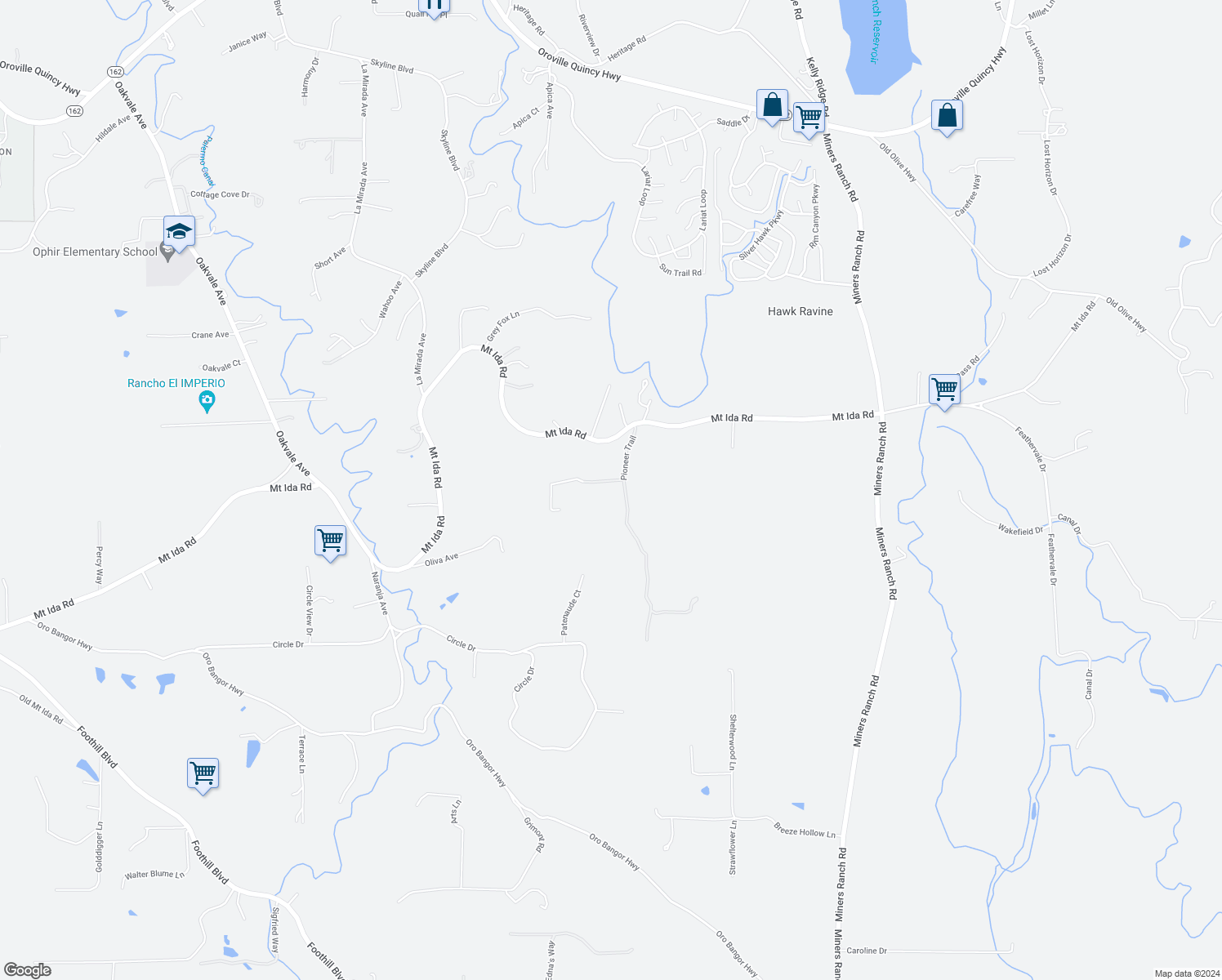 map of restaurants, bars, coffee shops, grocery stores, and more near 75 Pioneer Trail in Oroville