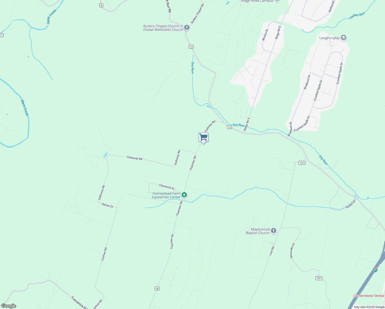map of restaurants, bars, coffee shops, grocery stores, and more near 1687 Thatcher Road in Martinsburg