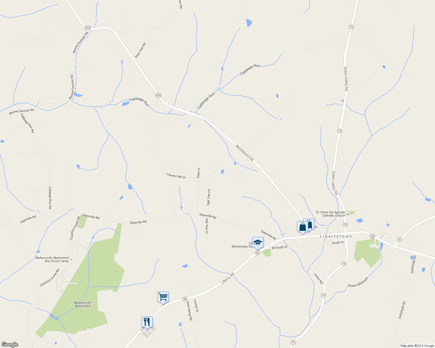 map of restaurants, bars, coffee shops, grocery stores, and more near 9309 Oak Spring Court in Frederick