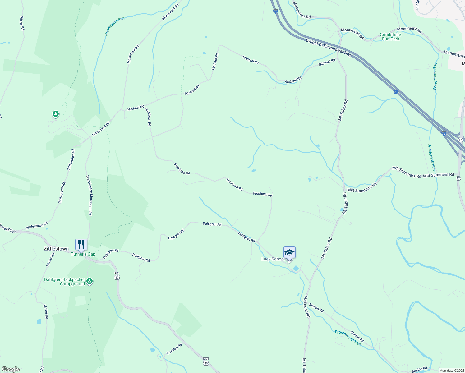 map of restaurants, bars, coffee shops, grocery stores, and more near 9376 Frostown Road in Middletown