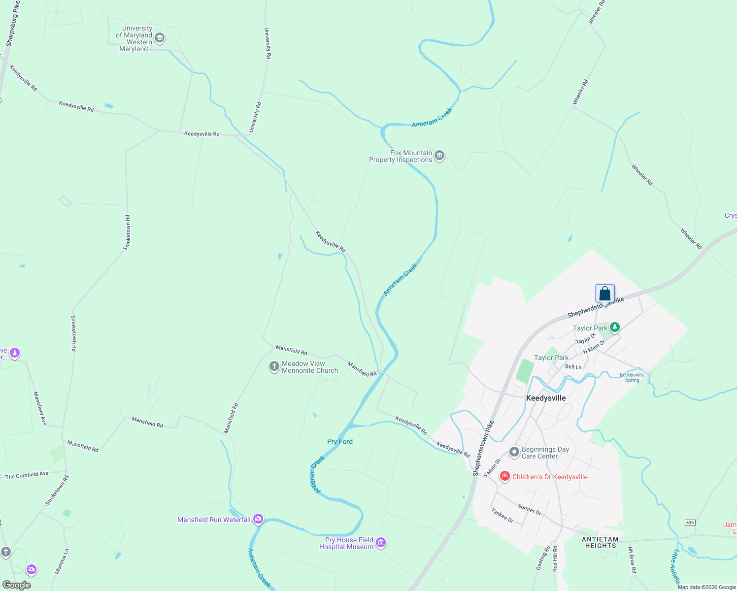 map of restaurants, bars, coffee shops, grocery stores, and more near 18770 Keedysville Rd in Keedysville
