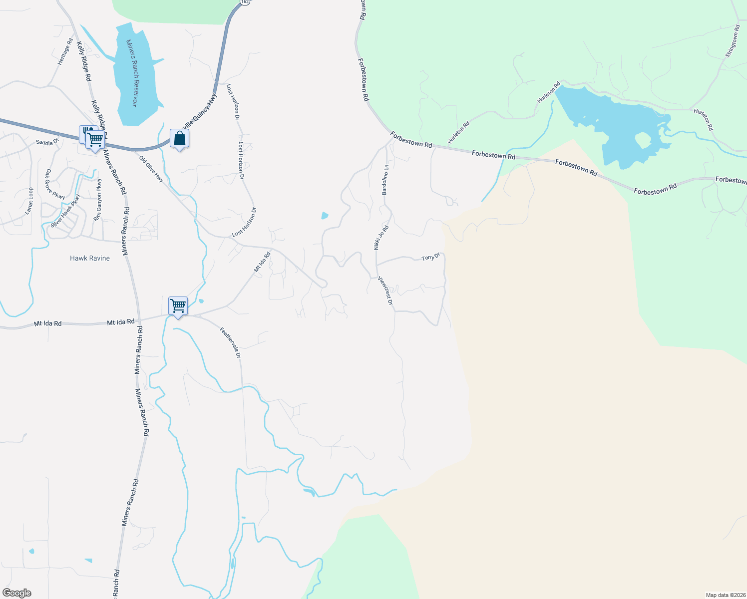 map of restaurants, bars, coffee shops, grocery stores, and more near 184 Peak View Drive in Oroville
