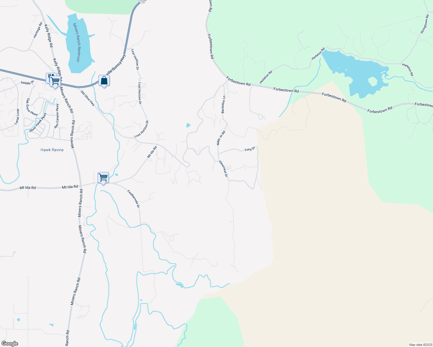 map of restaurants, bars, coffee shops, grocery stores, and more near 184 Peak View Drive in Oroville