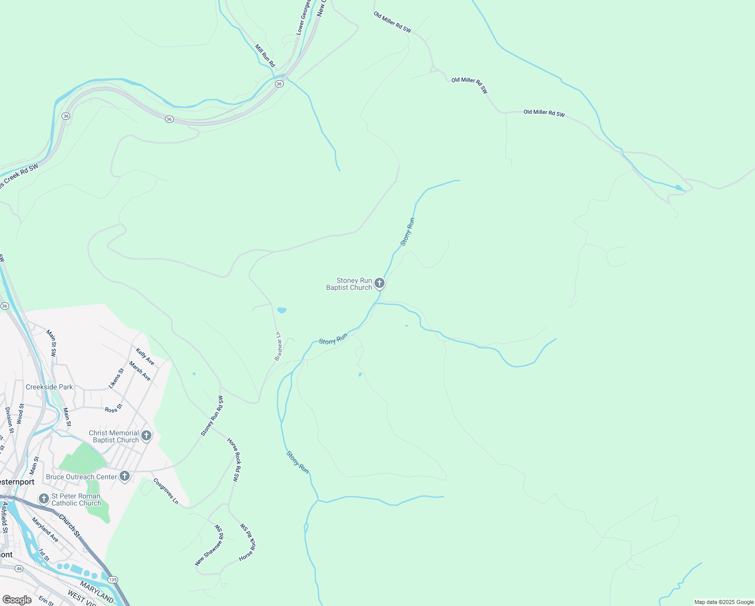 map of restaurants, bars, coffee shops, grocery stores, and more near 23811 Stoney Run Road Southwest in Westernport