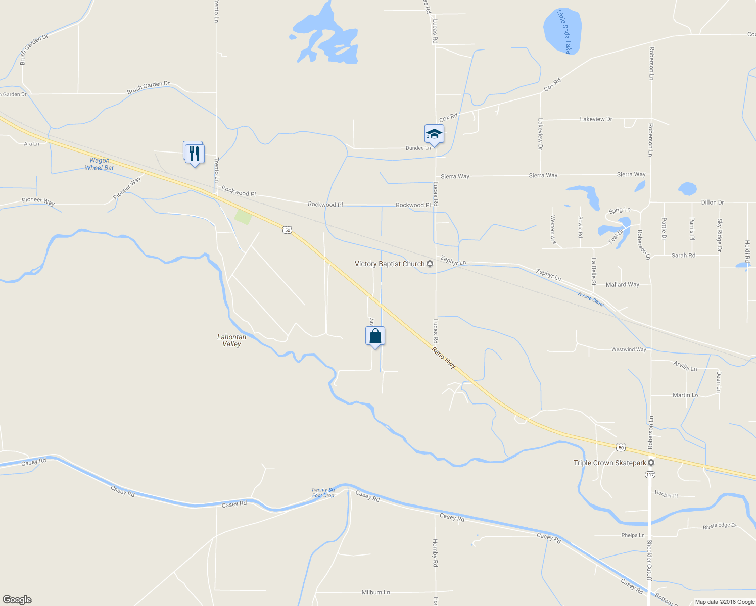 map of restaurants, bars, coffee shops, grocery stores, and more near 7278 Reno Highway in Fallon