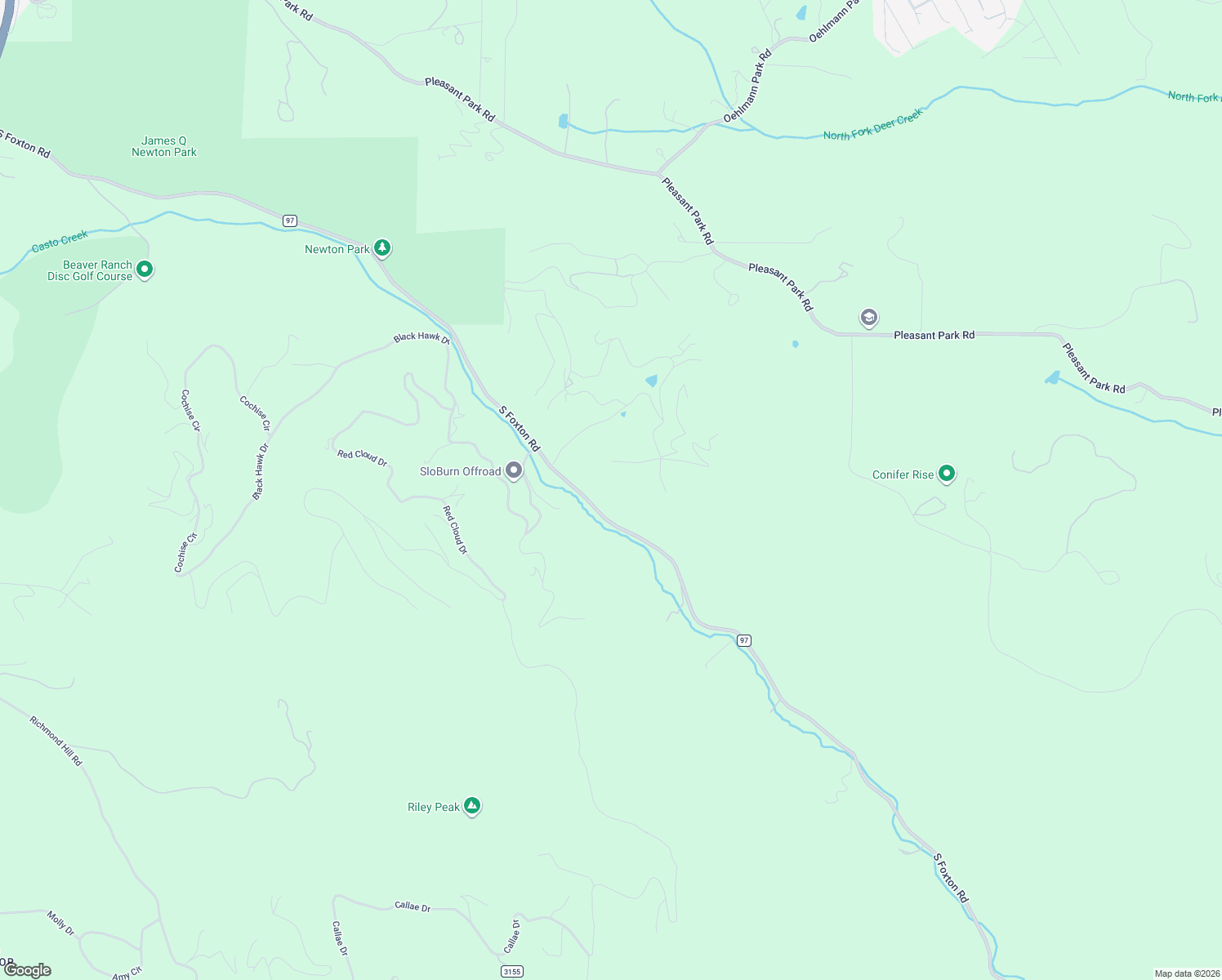 map of restaurants, bars, coffee shops, grocery stores, and more near 23906 Bent Feather Road in Conifer