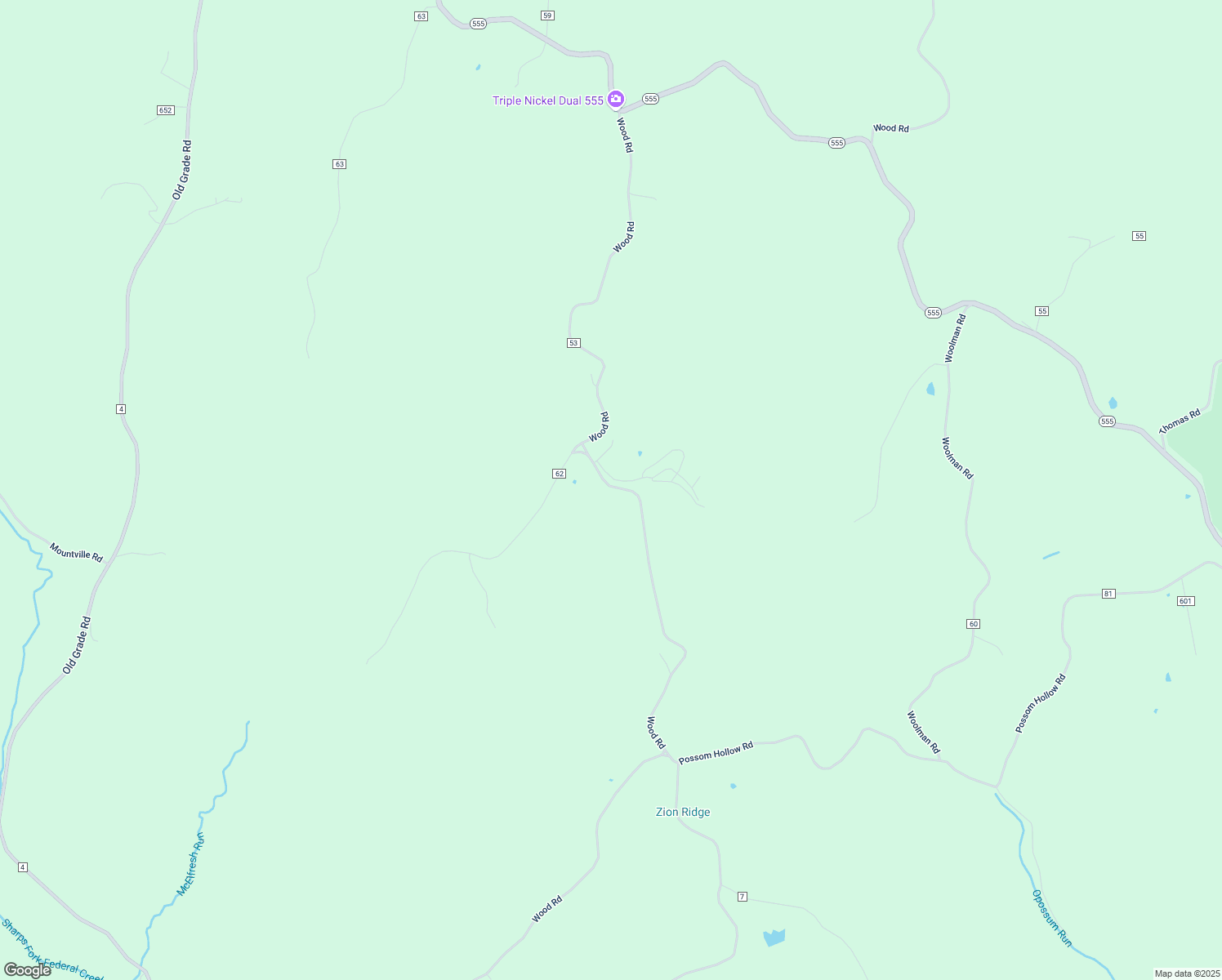 map of restaurants, bars, coffee shops, grocery stores, and more near 6977 Wood Road in Chesterhill