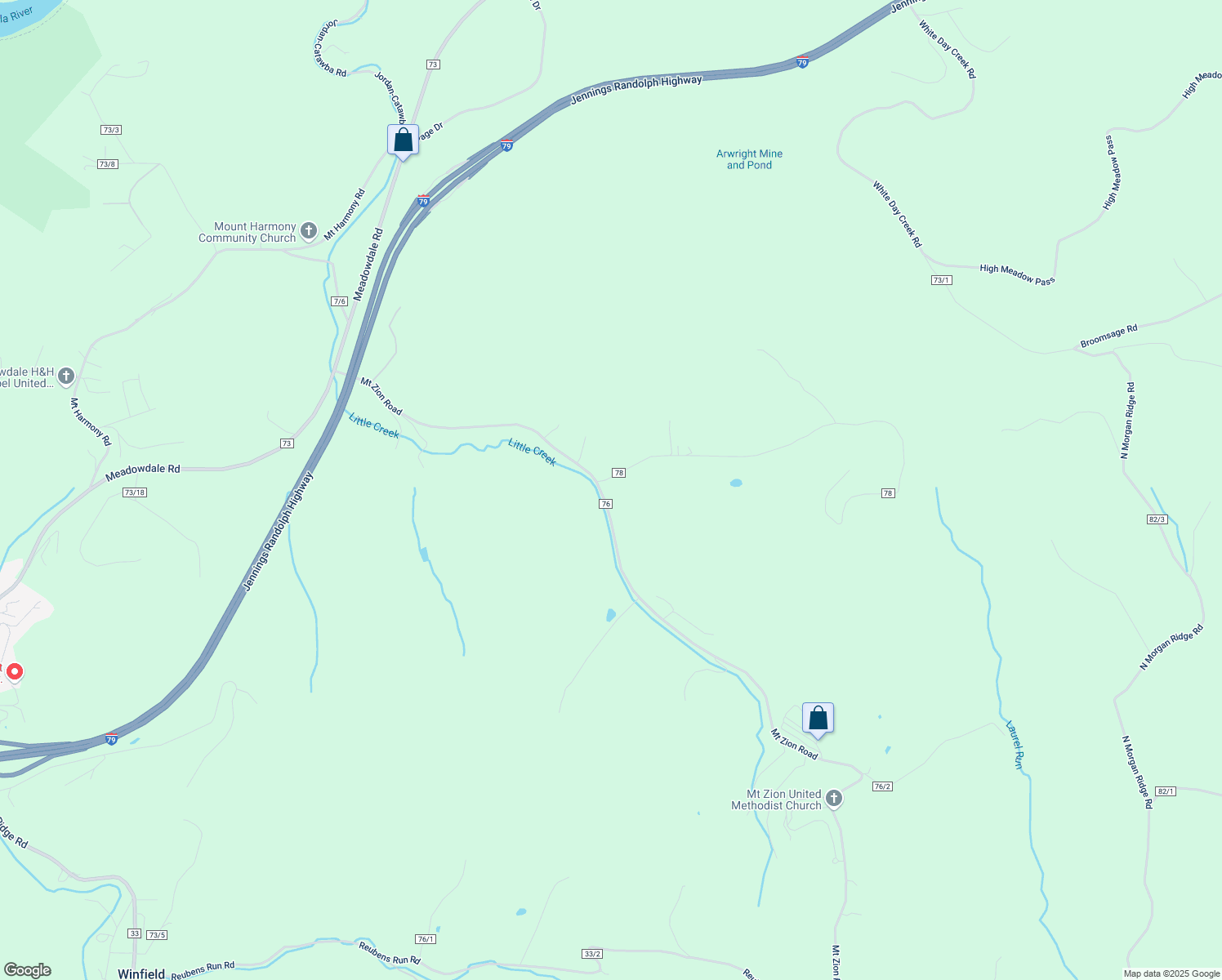 map of restaurants, bars, coffee shops, grocery stores, and more near 365 Mount Zion Road in Fairmont