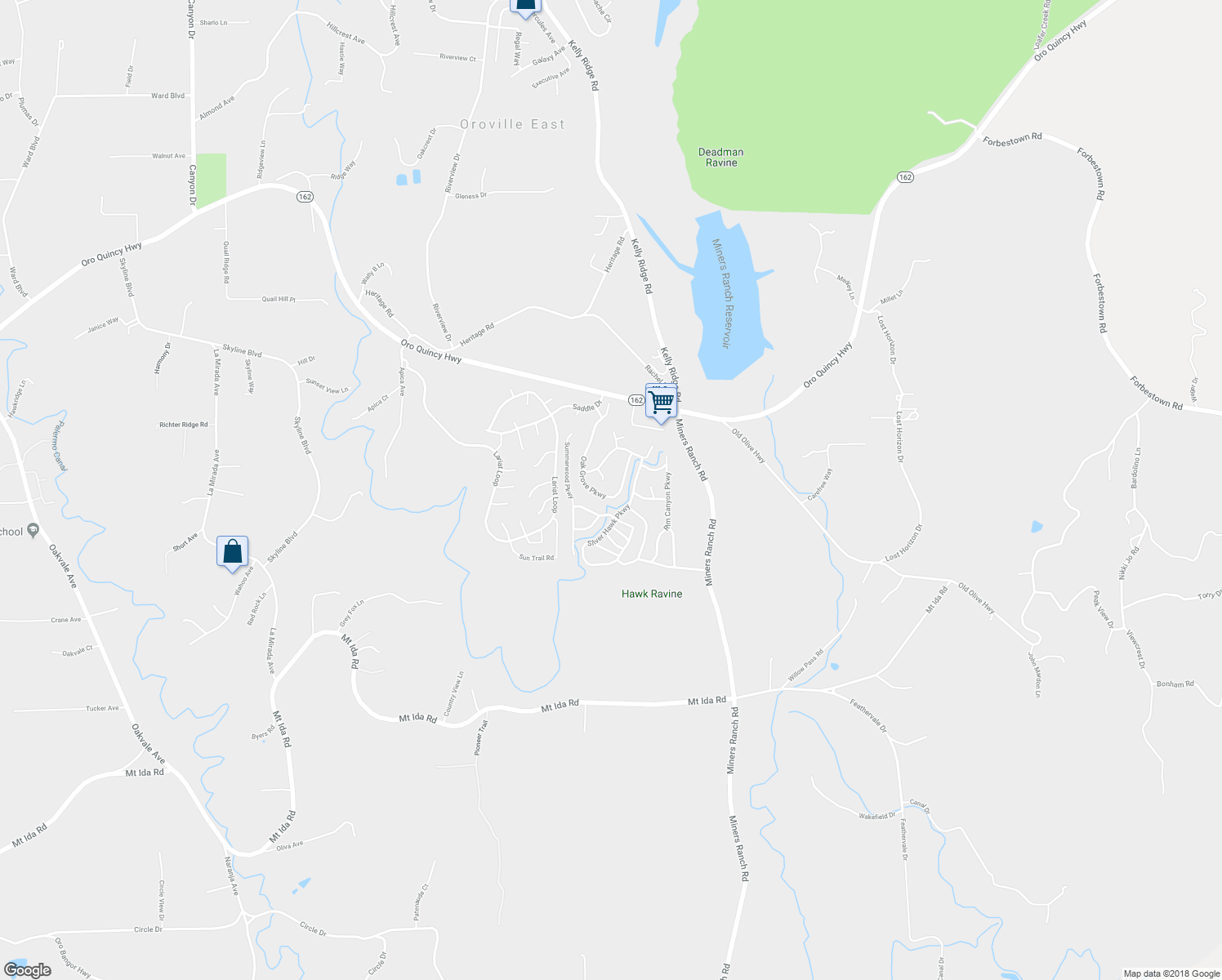 map of restaurants, bars, coffee shops, grocery stores, and more near 404 Tanglewood Parkway in Oroville