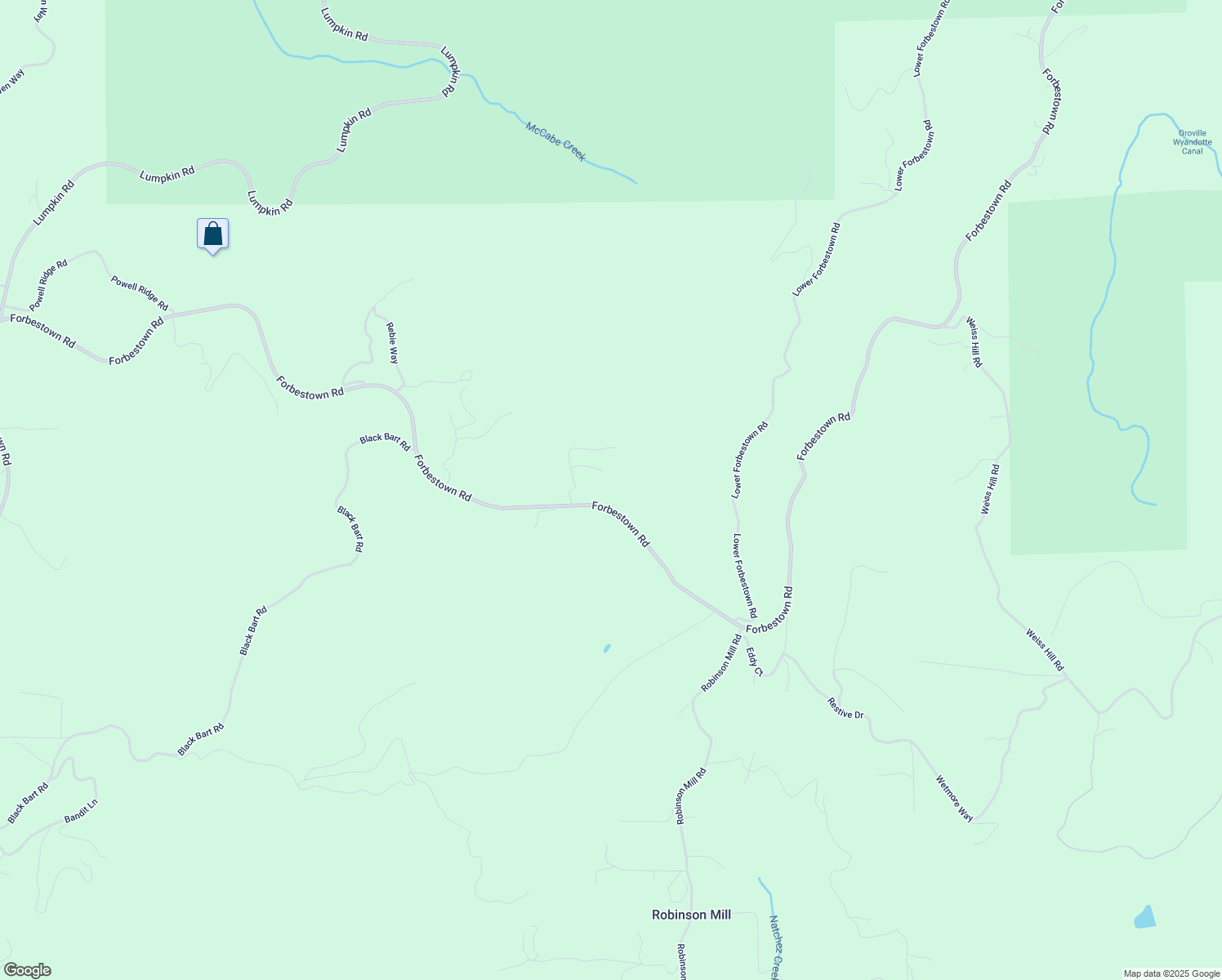 map of restaurants, bars, coffee shops, grocery stores, and more near 3353 Forbestown Road in Oroville