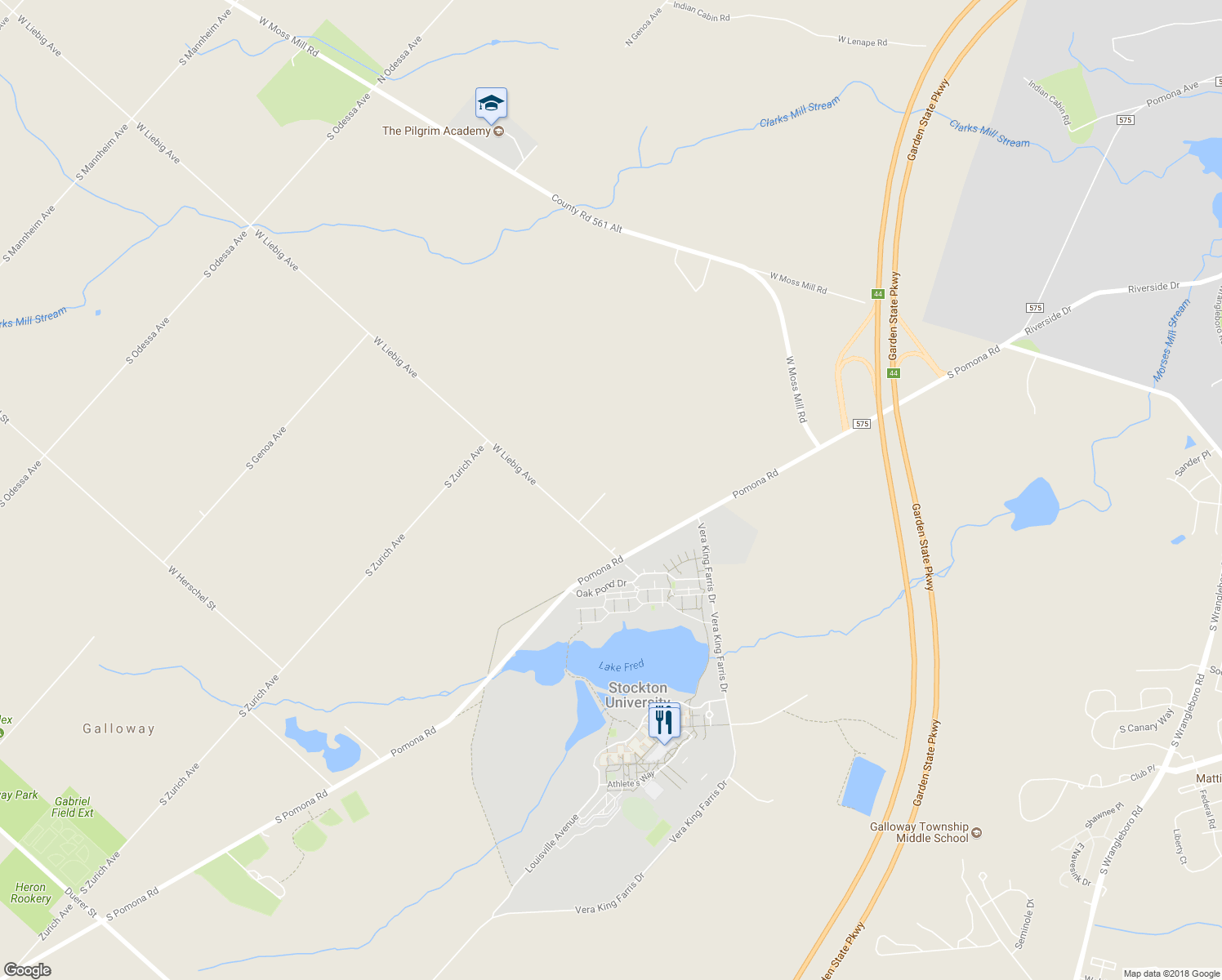 map of restaurants, bars, coffee shops, grocery stores, and more near 60 South Lisa Drive in Egg Harbor City