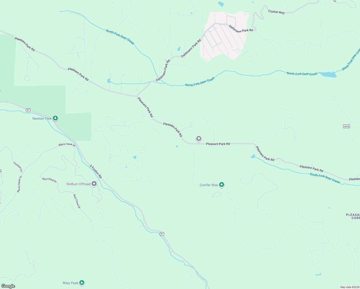 map of restaurants, bars, coffee shops, grocery stores, and more near 23412 Pleasant Park Road in Conifer