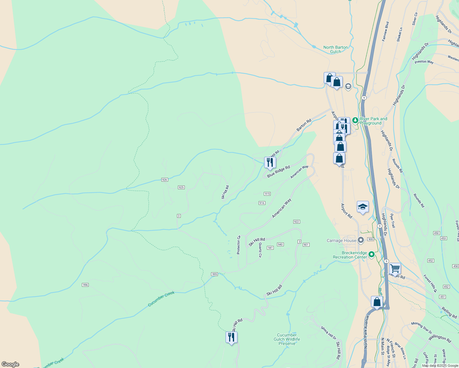 map of restaurants, bars, coffee shops, grocery stores, and more near 26 Independence Circle in Breckenridge