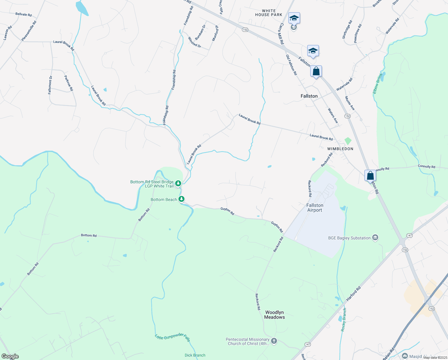 map of restaurants, bars, coffee shops, grocery stores, and more near 3106 Winchester Way in Fallston