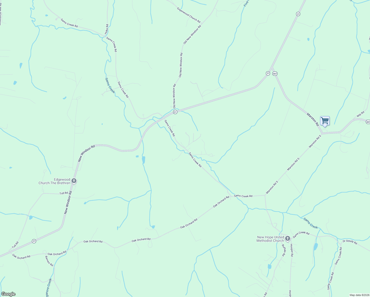 map of restaurants, bars, coffee shops, grocery stores, and more near 3611 Sams Creek Road in New Windsor