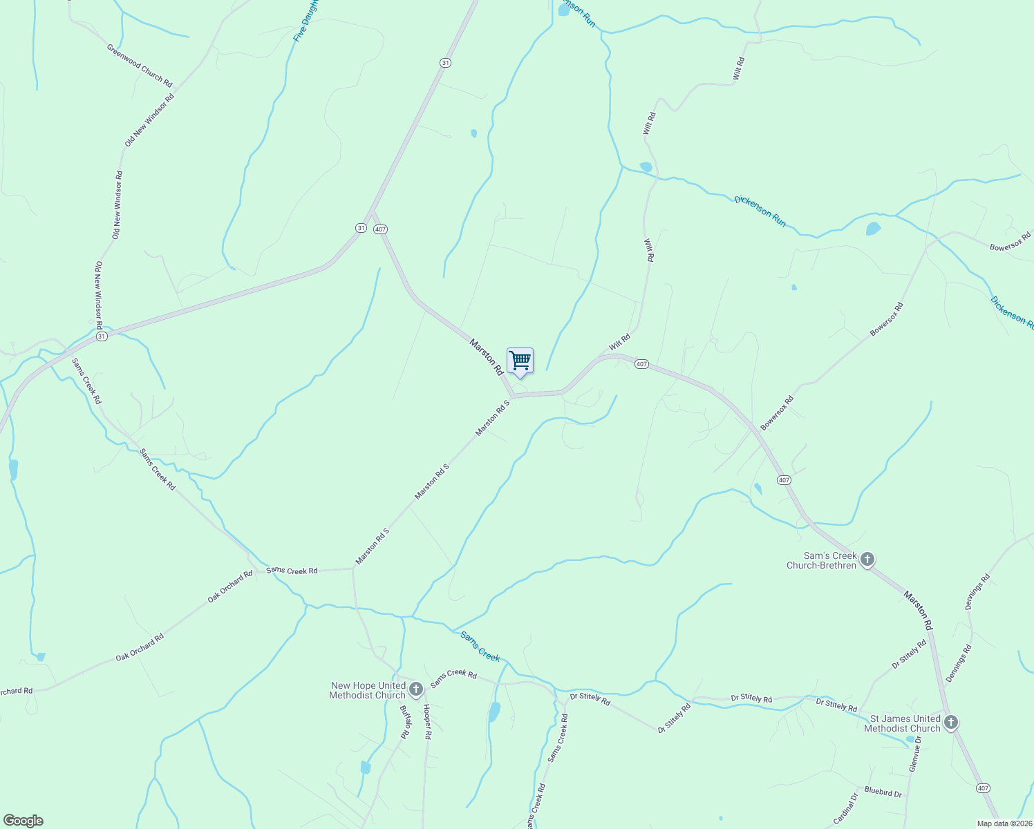 map of restaurants, bars, coffee shops, grocery stores, and more near 2424 Marston Rd in New Windsor