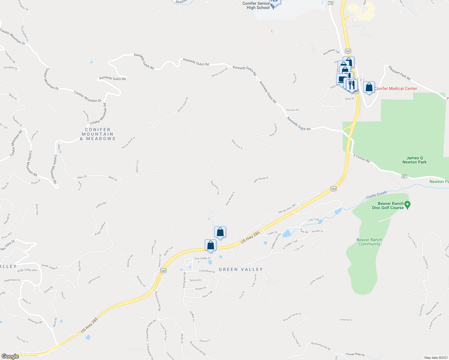 map of restaurants, bars, coffee shops, grocery stores, and more near 28273 Belle Mont Trail in Jefferson