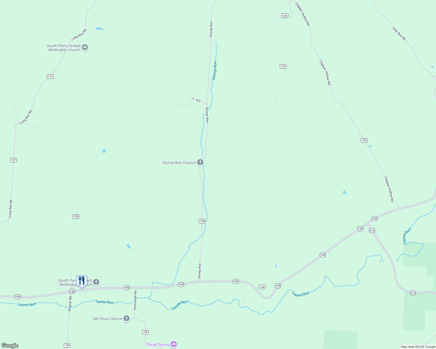 map of restaurants, bars, coffee shops, grocery stores, and more near 15860 Stumpf Road in Laurelville