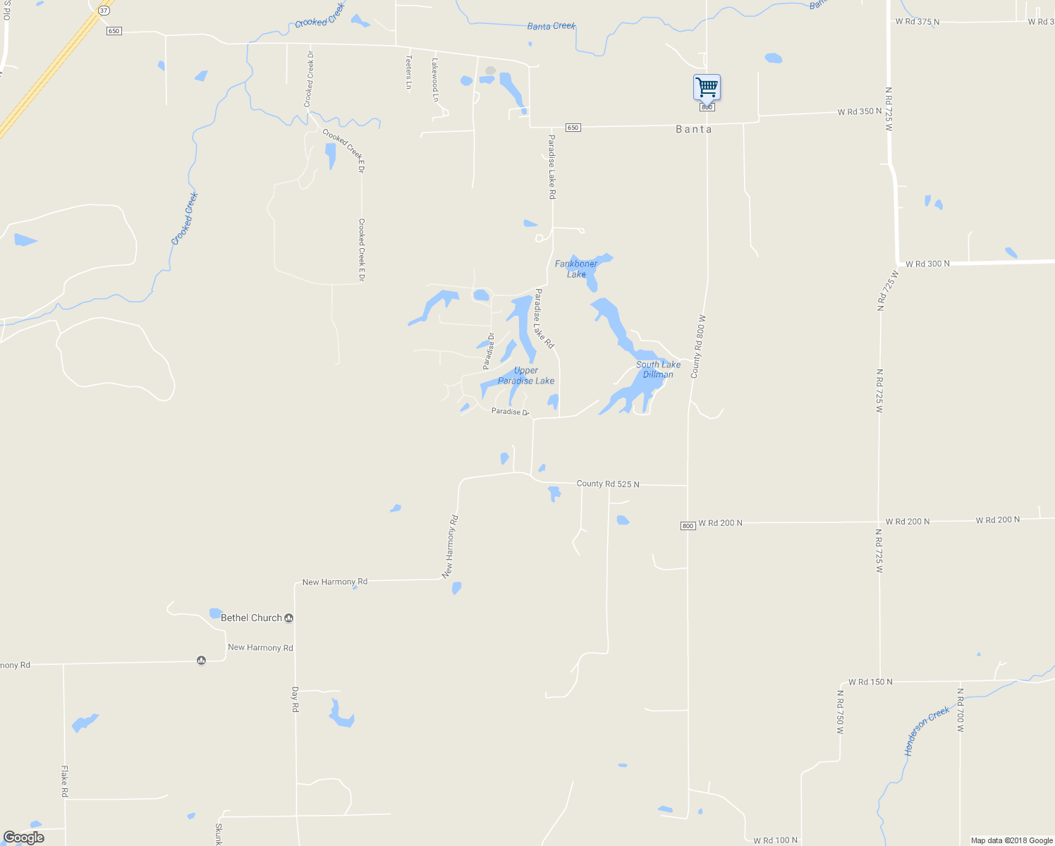 map of restaurants, bars, coffee shops, grocery stores, and more near 5480 Paradise Lake Road in Martinsville