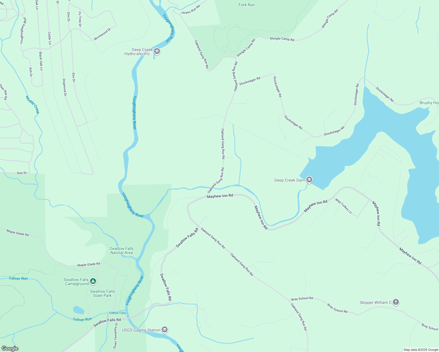 map of restaurants, bars, coffee shops, grocery stores, and more near 6485 Oakland Sang Run Road in Oakland