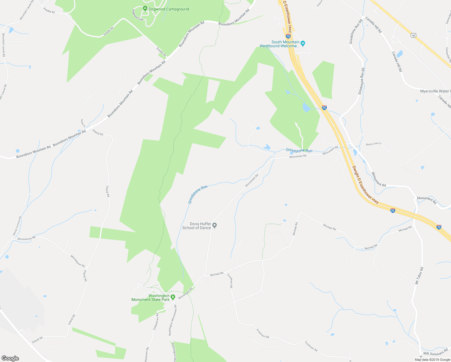 map of restaurants, bars, coffee shops, grocery stores, and more near 1722 Monument Road in Myersville