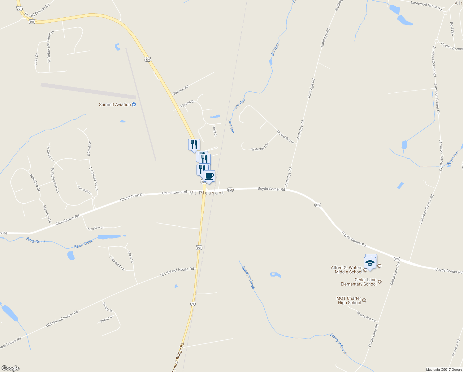 map of restaurants, bars, coffee shops, grocery stores, and more near 441 Boyds Corner Road in Middletown