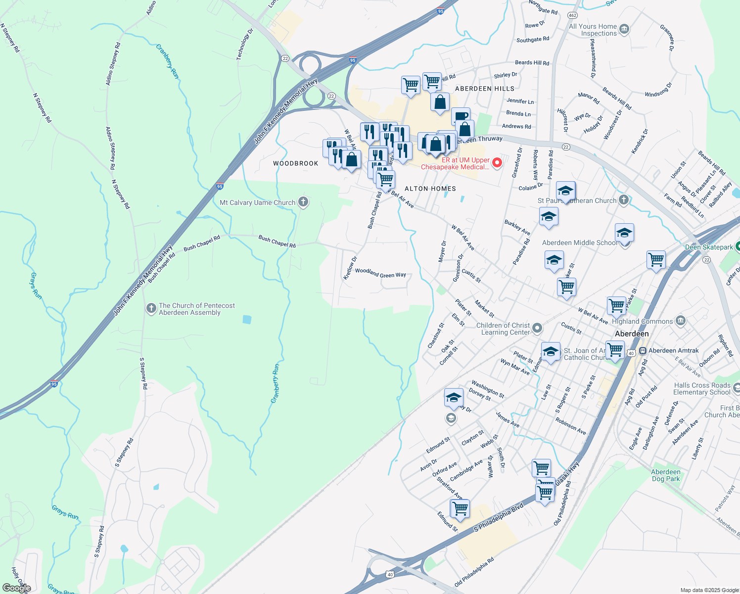 map of restaurants, bars, coffee shops, grocery stores, and more near 407 Woodedge Garth in Aberdeen