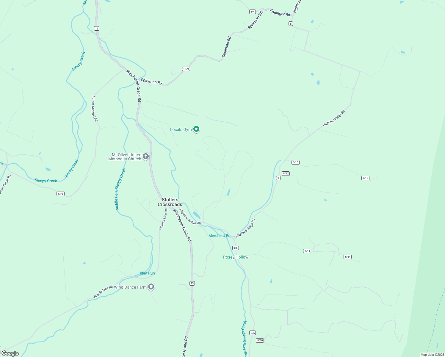 map of restaurants, bars, coffee shops, grocery stores, and more near 116 Hickory Hollow Road in Berkeley Springs