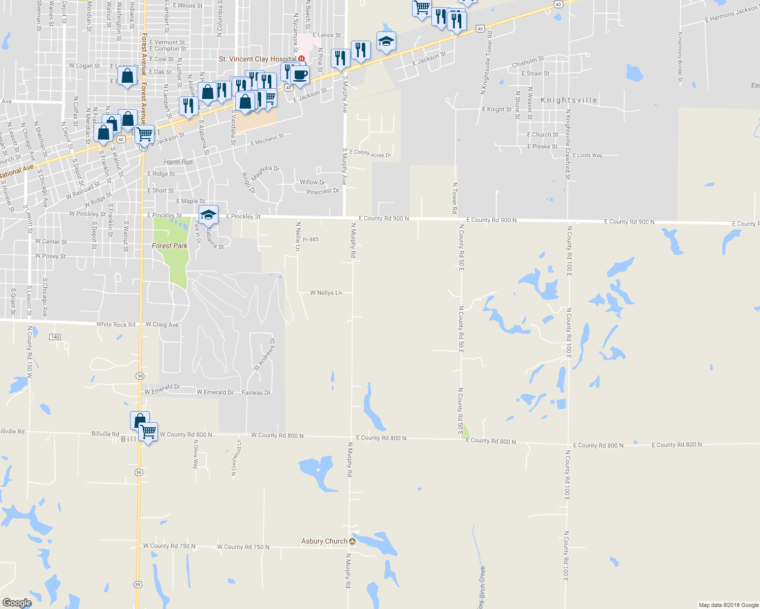 map of restaurants, bars, coffee shops, grocery stores, and more near 8534 North Murphy Road in Brazil