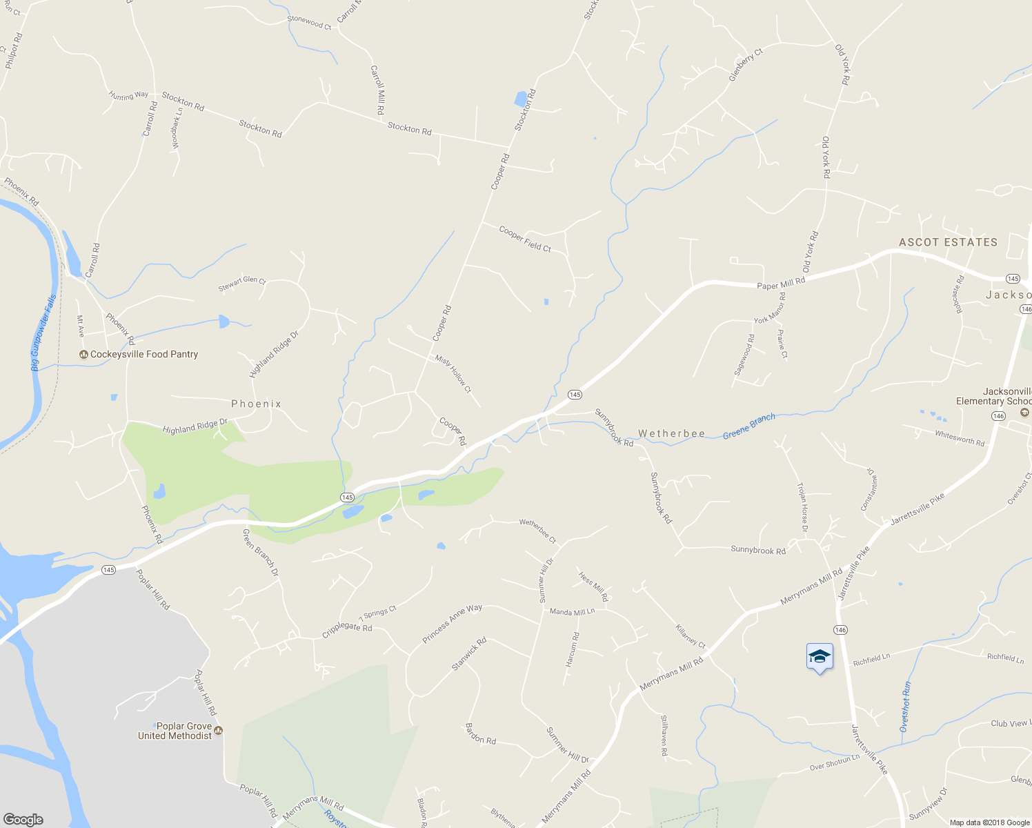 map of restaurants, bars, coffee shops, grocery stores, and more near 2514 Paper Mill Road in Phoenix