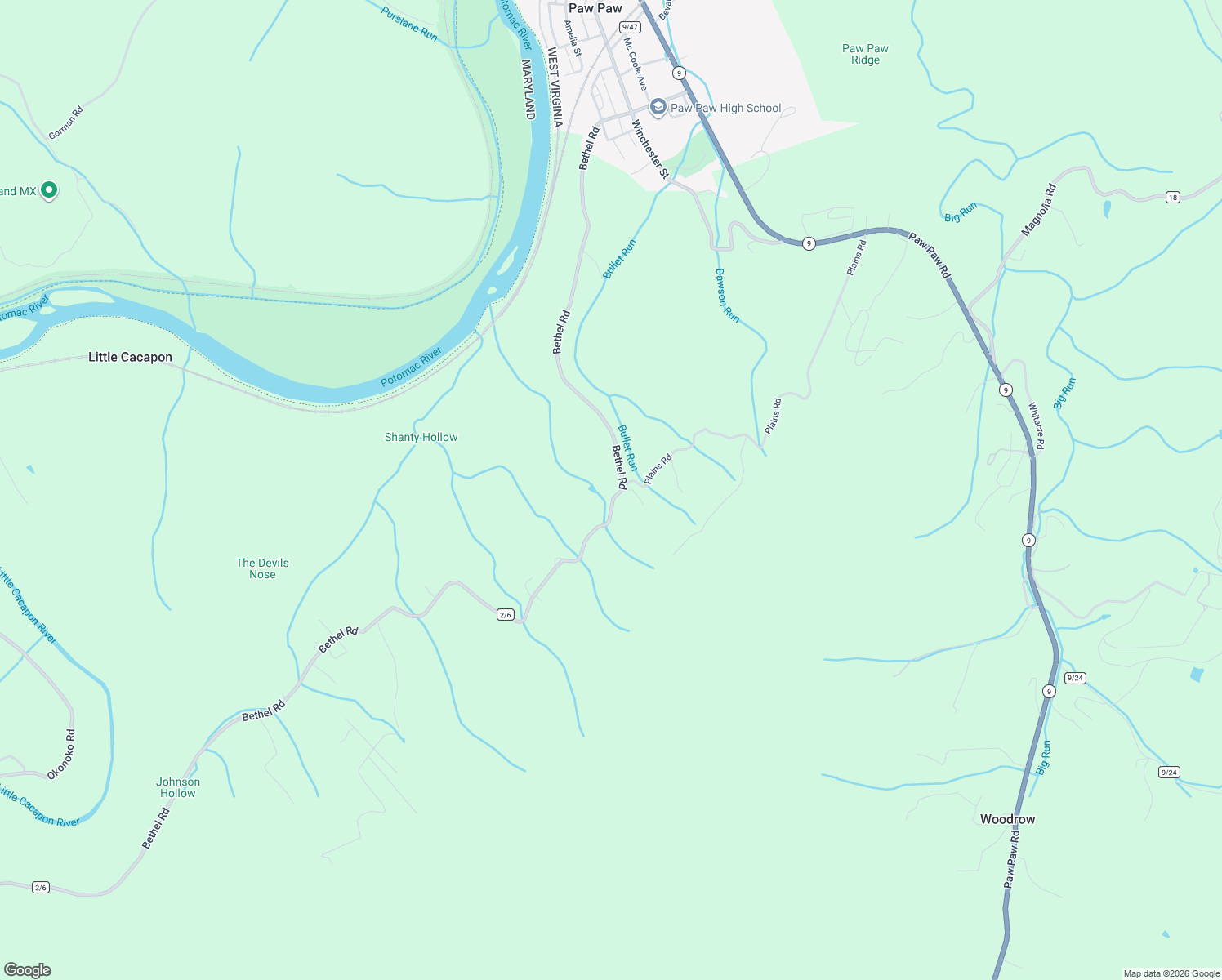 map of restaurants, bars, coffee shops, grocery stores, and more near 1404 Bethel Road in Paw Paw