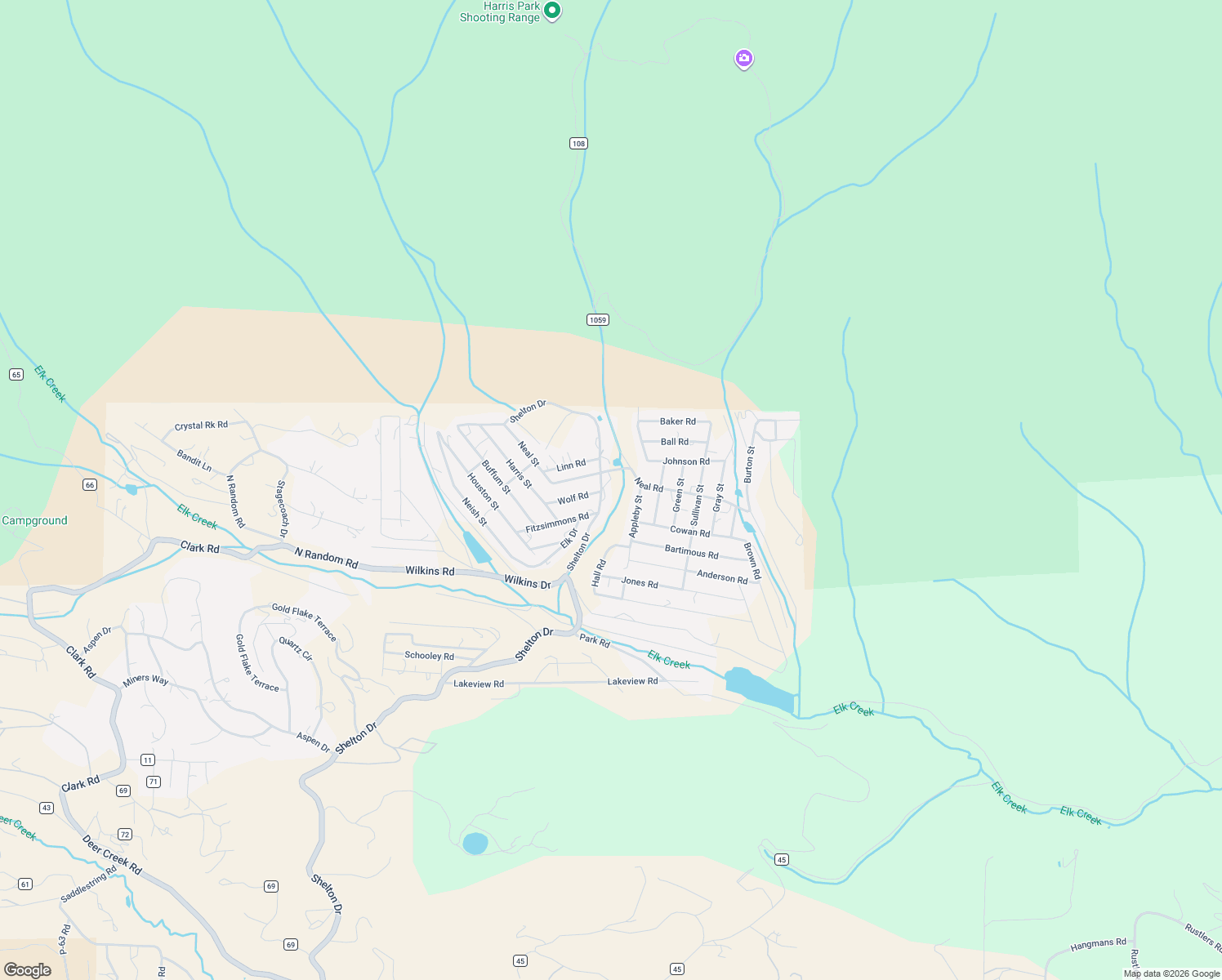 map of restaurants, bars, coffee shops, grocery stores, and more near 2128 Shelton Drive in Bailey