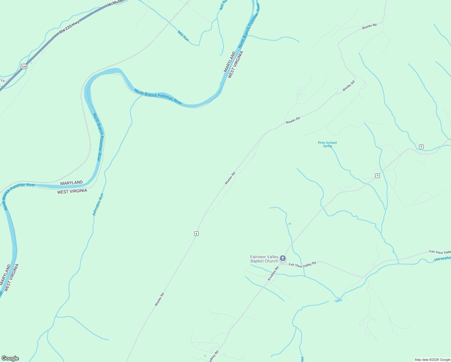 map of restaurants, bars, coffee shops, grocery stores, and more near 8315 Waxler Road in Keyser