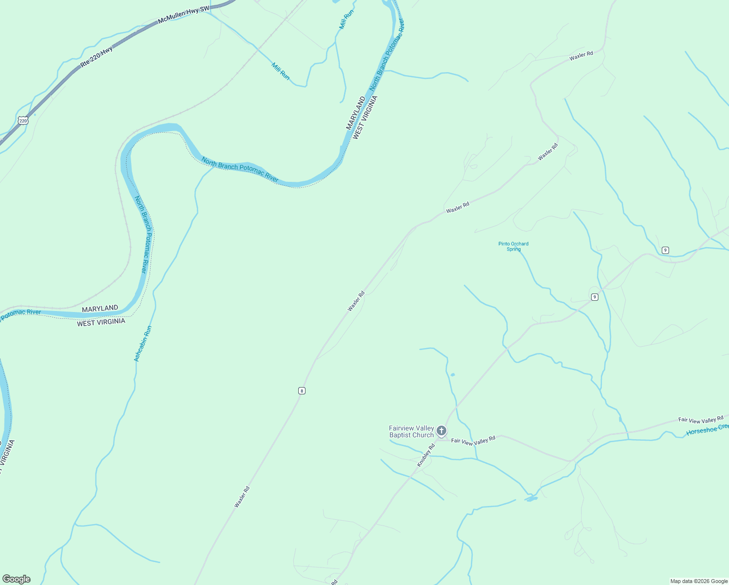 map of restaurants, bars, coffee shops, grocery stores, and more near 8315 Waxler Road in Keyser