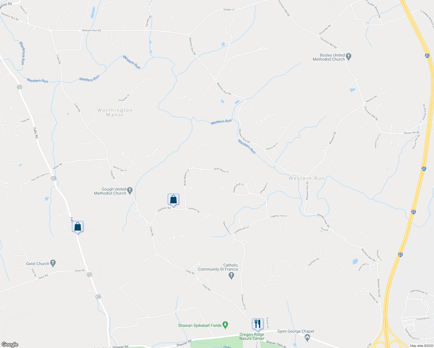 map of restaurants, bars, coffee shops, grocery stores, and more near 32 Brett Manor Court in Cockeysville