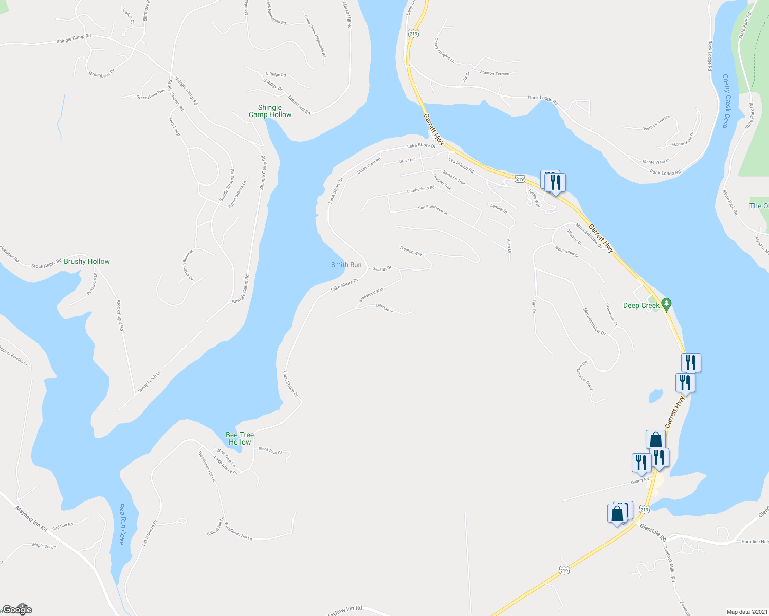 map of restaurants, bars, coffee shops, grocery stores, and more near 34 Lehman Lane in Oakland