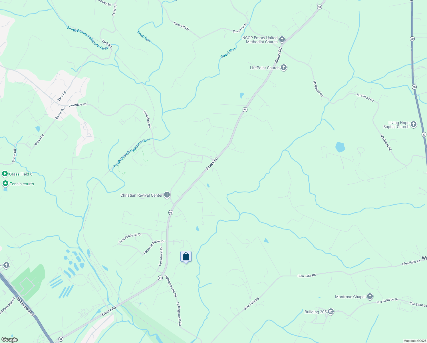 map of restaurants, bars, coffee shops, grocery stores, and more near 2100 Brookmead Court in Reisterstown