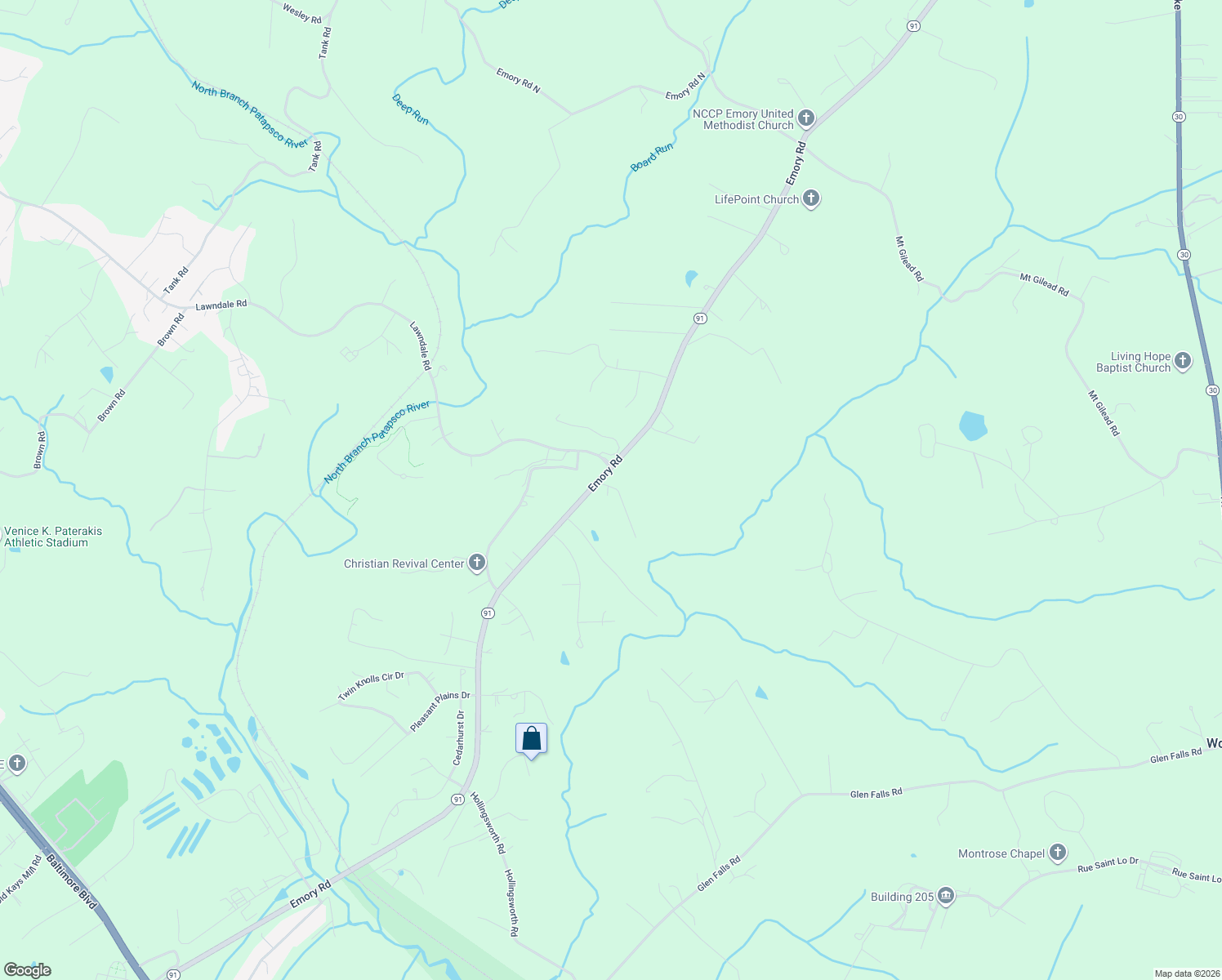 map of restaurants, bars, coffee shops, grocery stores, and more near 2100 Brookmead Court in Reisterstown