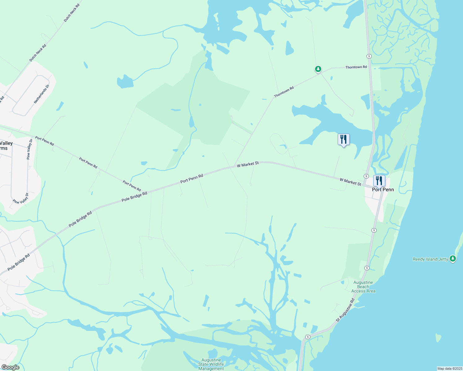 map of restaurants, bars, coffee shops, grocery stores, and more near 936 Port Penn Road in Middletown