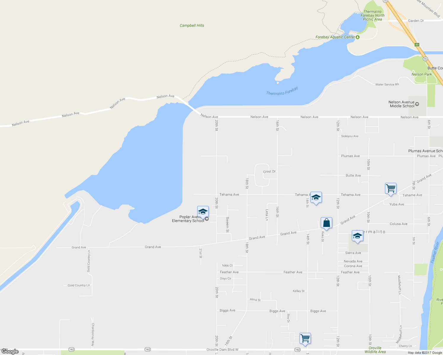 map of restaurants, bars, coffee shops, grocery stores, and more near 1888 20th Street in Oroville